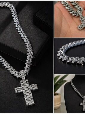 Heavy Iced 17.5” Cuban Link Chain + Cross Pendant – Luxury Street Style
